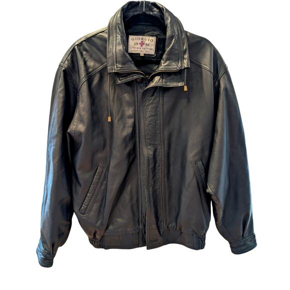 Giorgio 1966 Leather Jacket Italy Size 52 Black Bomber Vintage Real Vera Pelle - Picture 1 of 10